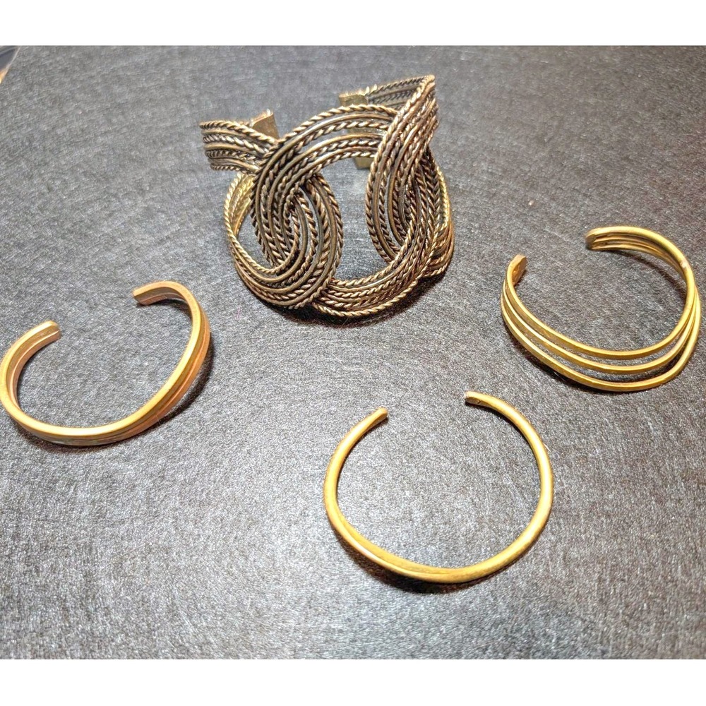 Vintage Brass Cuff Bracelet Lot 4 Brutalist Sergio Lub Marked Modernist Copper